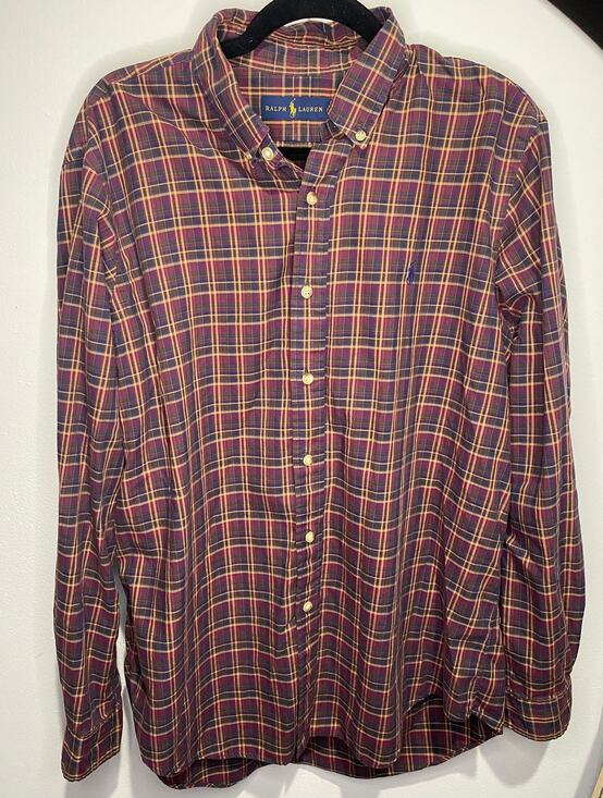 Ralph Lauren Other - Ralph Lauren LS Button Down Men's L Burgundy Plaid Cotton Classic Preppy GUC
